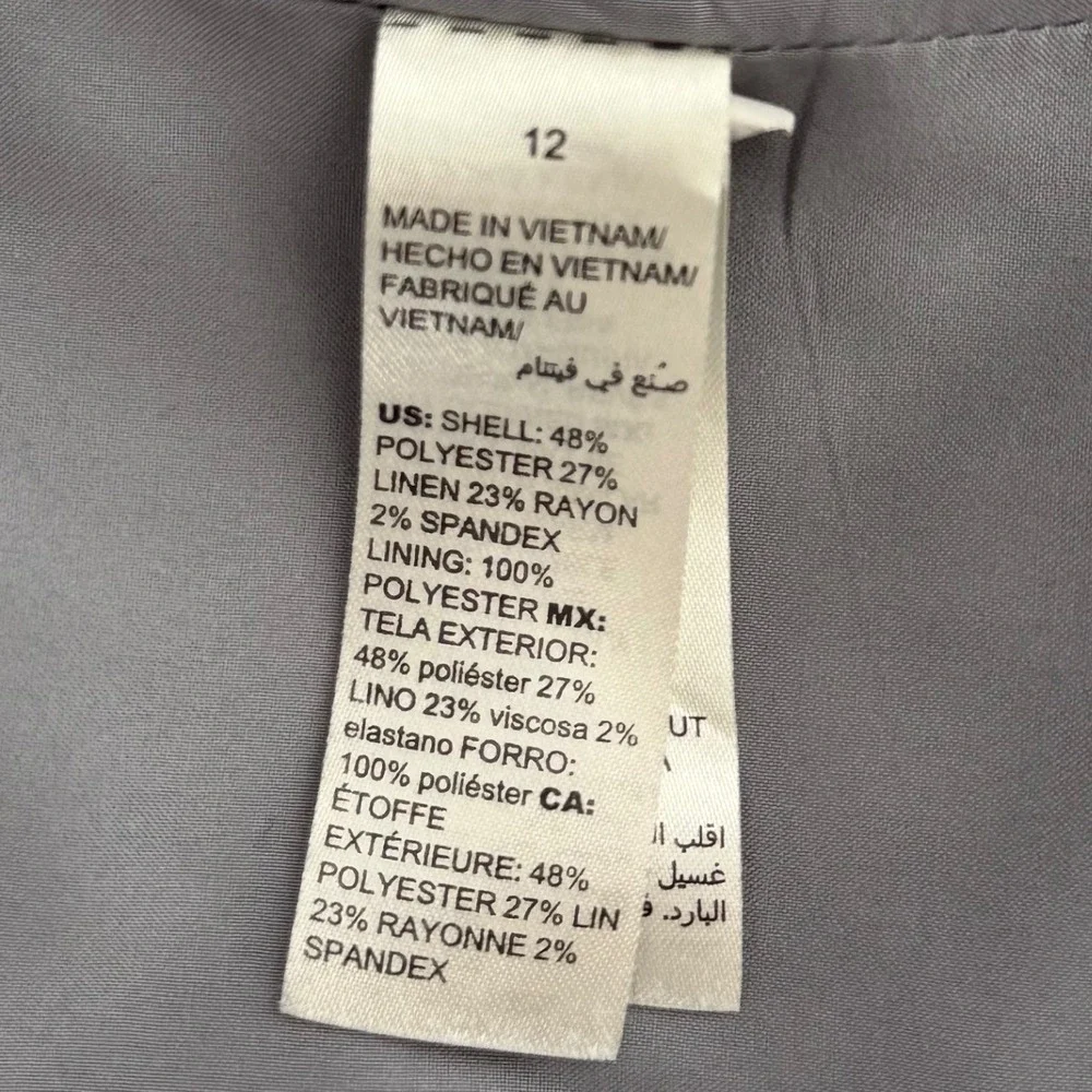 White House Black Market Officecore Gray Linen Blend Open 3/4‎ Sleeve Blazer 12